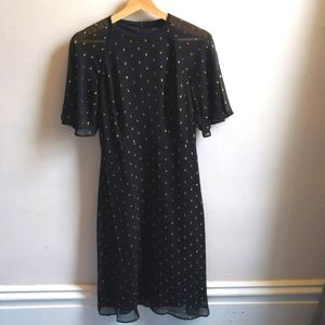 Ann Taylor Petite Dress 2P Black and Gold Midi length